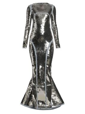 Rick Owens Silver Sequined Long-Sleeve Mermaid Gown